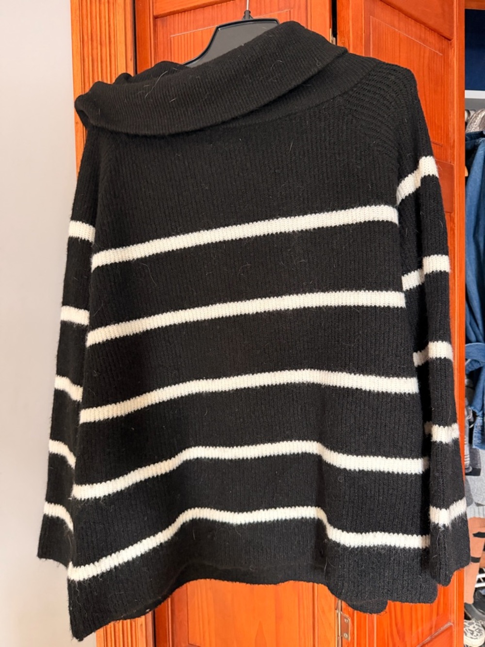 H&M Black and White Striped Cowl Neck Sweater